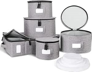 DYD China Storage Set, Mugs & Cups Storage, Hard Shelled & Stackable Dinnerware Containers with Felt Dividers for Dishes Salad Plates Protection & Transporting