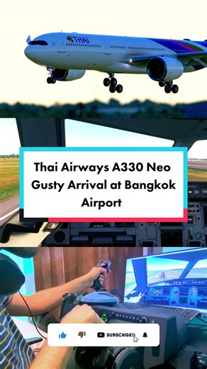 Thai Airways A330-900 Neo Gusty Arrival at Bangkok Airport