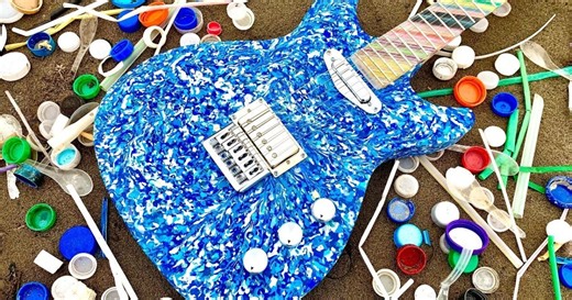Artist makes stunning one-off guitar from recycled marine plastic