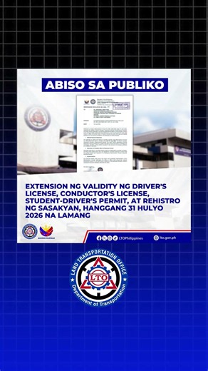 LTO sets July 31, 2026 as deadline for Licenses, Registration Validity. #LTOUPDATES