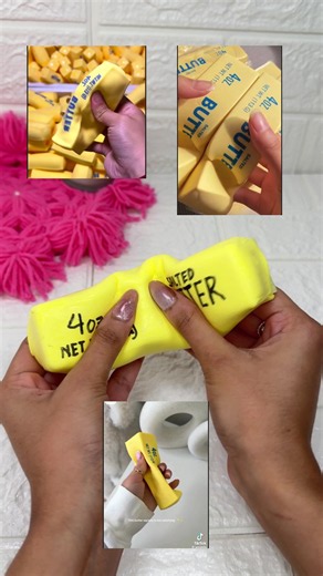 Officially in my fake food crafting era. The satisfaction of wrapping a basic sponge in air-dry clay to make this squishy is unmatched. I grabbed the clay at Target, and it turned out looking exactly like a real stick of butter. What should I squishify next?#squishy #clay #artandcraft #crative #viral