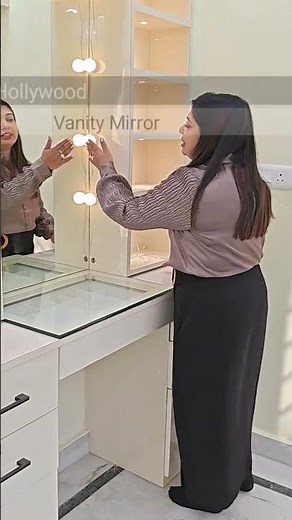 Viral Glass Top Vanity Desk | Hollywood Vanity Mirror | Dressing Unit | Creations Interior Studio
