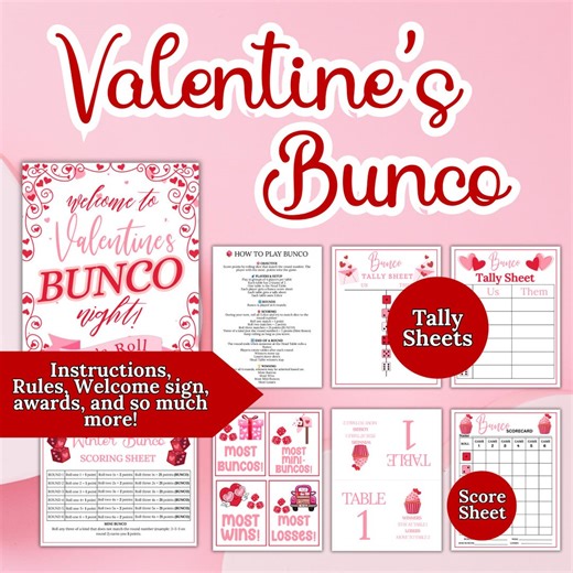 Valentine's Bunco Party Pack, Game Night Printable Score Cards (instant Download) - Etsy