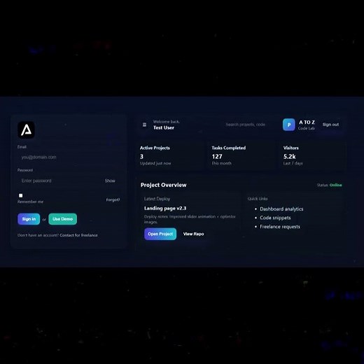 Login And Dashboard using HTML, CSS & JavaScript | A TO Z Code Lab