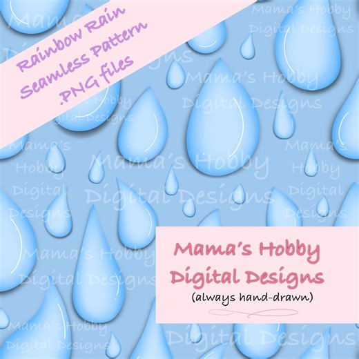 Blue Rain, Rainbow Rain, Tear Drops, Seamless Pattern File - Etsy