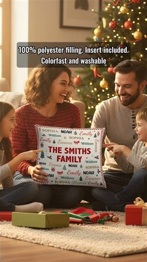 Family Name Word Christmas Theme | Personalized Pillow (Insert Included)