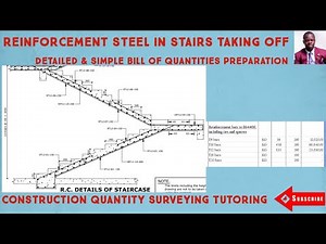 TAKING OFF STEEL REINFORCEMENT BARS IN STAIRCASE E19//BILL OF QUANTITIES IN CONSTRUCTION USING EXCEL