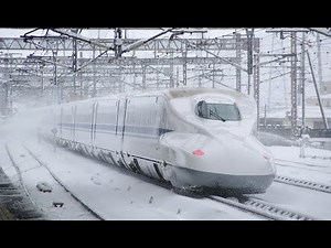 Japanese Bullet Train runs in snow