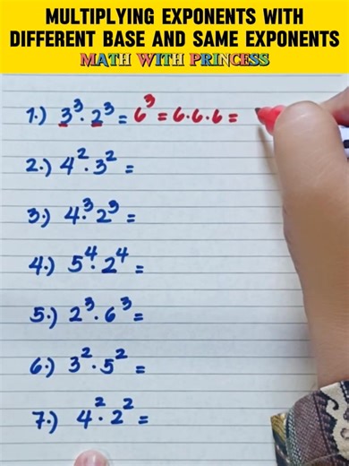 MULTIPLYING EXPONENTS WITH DIFFERENT BASE AND SAME EXPONENTS #mathwithprincess #mathviral #math #mathlessons #mathematics #mathreview #mathvideo #mathisfun | Math with Princess