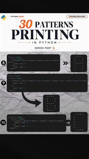 30 Python Pattern Printing Series 🐍 | Part 3 | Patterns 8, 9 & 10 | #coding #python