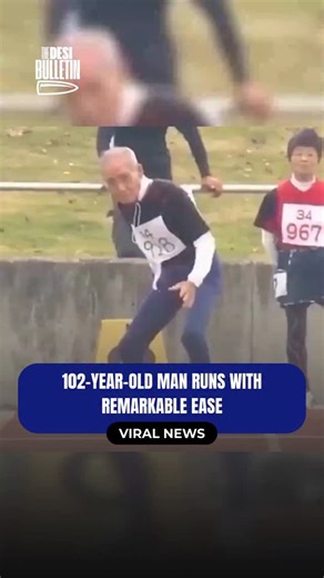 The Desi Bulletin on Instagram: "A video shows a 102-year-old man running steadily, drawing attention for his energy and composure at an advanced age. The moment has quietly resonated with viewers as a simple, striking display of longevity and vitality. Credit: timeless music/X [Viral news, viral reel, daily updates, marathon, running, updates]"