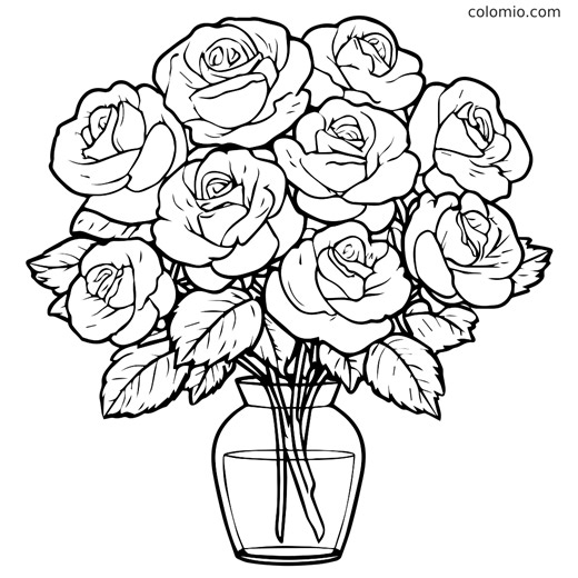 Bouquet of Roses Printable PDF Coloring Page | Colomio
