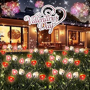 Threan 6 Pack Mother's Day Outdoor Decoration Solar Lights Heart Firefly Swaying Lights Mother's Day Solar Pathway Stake Lights for Yard Patio Lawn Mother's Day Decorations Supplies