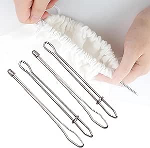Upgraded DIY Rope Threader Clip, Drawstring Threader Tool Set, Stainless Steel Sewing Loop Turner Hooks with Latch, Easy Rope Threader Clips for Jackets Coats Pants Hoodies Shorts Sweaters (4PCS)