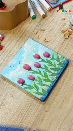 Tulips from Pista Shells 🌷✨ | Acrylic Painting | Easy Art Tutorial 🖌️