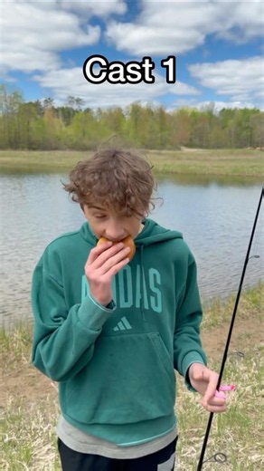 Chugging a Burger Every Cast till we Catch a fish! #viral #food #fishing #burger #chugging