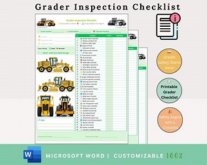 Grader Inspection Checklist - Heavy Machinery - Heavy Equipment - Construction Equipment Checklist - Equipment Checklist - Grader Machine - Etsy