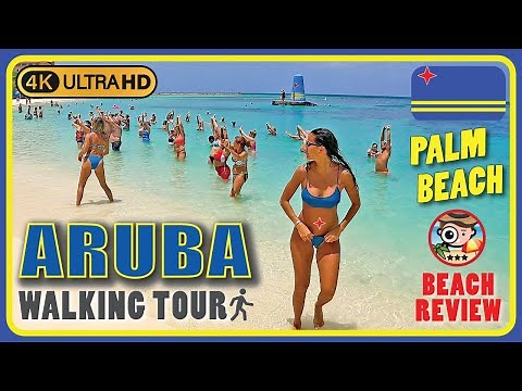 Palm Beach Oranjestad Aruba 🇦🇼 (😎Sexy 🏖️ very popular beach😲) 4K Walking Tour / Beach Walk & Review