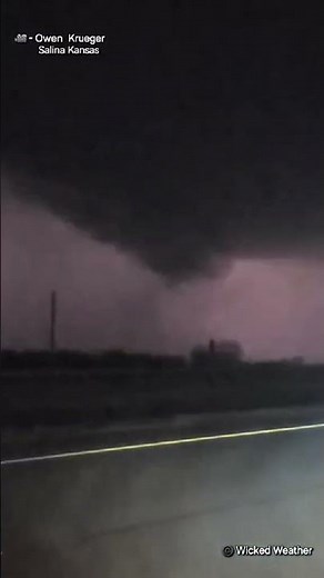 Tornado Salina, Kansas - Lightning Illuminates Funnel | Footage by Owen Krueger 04/01/25