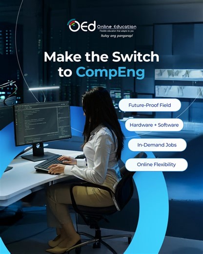 Thinking of shifting careers? Computer engineering might be the upgrade you’re looking for. OEd's BS Computer Engineering course will make you job-ready, with higher earing potential! https://oed.com.ph/academic-programs/bachelors-degree/bachelor-of-science-in-computer-engineering/ #OEd #onlineschool #onlinecourses #flexibleeducation | OEd