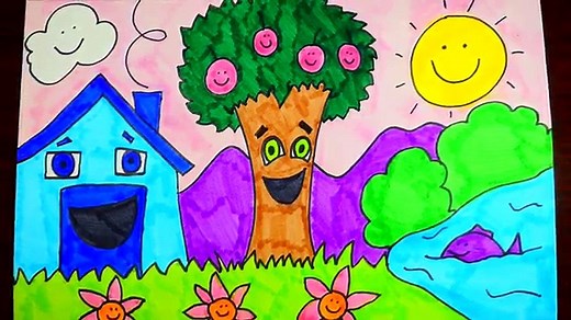 How To Draw Spring Season Scenery | Easy For Kids