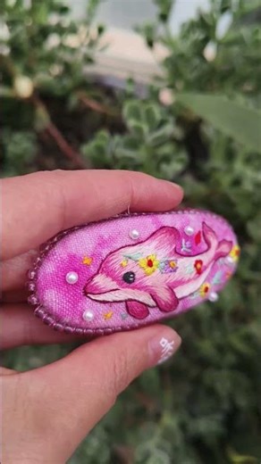 Pink dolphin embroidered hairpin#Embroidery technique#Pure hand embroidery#diy