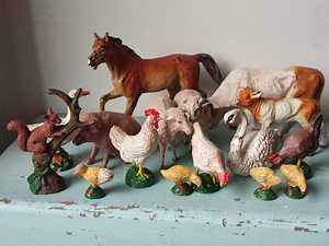 Antique Box of Old Historical Toys, Vintage Farm Animals, Composition Figures, Play Figures, Damaged, Shabby Farm Animals - Etsy