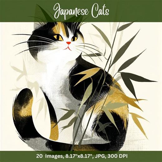 Japanese Cats, Digital Downloads, Clip Art, Background Papers - Etsy