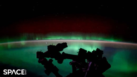 Time-lapse footage from space captures satellites' auroras and a meteor