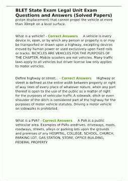 BLET State Exam Legal Unit Exam Questions and Answers Solved Papers
