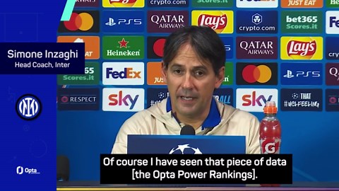 Inter replace Man City at top of Opta rankings