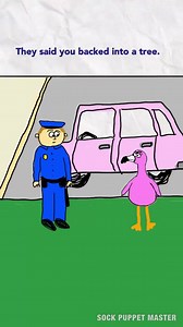 276K views · 9.2K reactions | This flamingo does not know anything about how the damaged tree got there... Audio Source: Drunk lady has an unexpected encounter with a tree (by Bodycam Files on Youtube) #cophumor #funnyreels #cartoon | Sock Puppet Master | Facebook