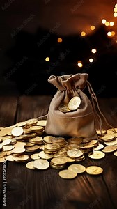 Brown background for Chinese new year. Decorations made from brown packet and gold ingots or golden lump. Chinese characters on the object means to wealth, good luck, money flow, and fortune