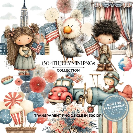 4th of July Clipart: American Independence Day PNG (digital Download, 2.5x2.5 In) - Etsy