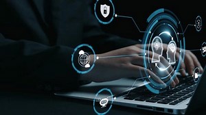 Human interact with AI artificial intelligence brain processor in concept of AI artificial intelligence engineering, big data and AI machine learning to use generative AI for business support. UUID