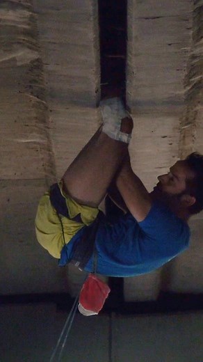 Is this the world's hardest offwidth climb? Rab athlete Tom Randall pushing the limits of crack climbing on the first ascent of Autobahn, under a bridge in northern Berlin. The project was Tom’s main focus for 2024 and involved a return to the infamous cellar training cracks that made his FA of Century Crack possible thirteen years before. Tom completed the ascent in a near free-solo style opting to climb without a rope but with just two #5 cams on slings as bail or back up pieces if required. P