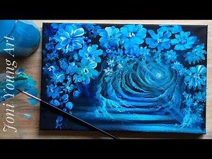 How To Paint Blue Flowers On Black Canvas | ACRYLIC PAINTING STEP BY STEP |EASY!!💙💙💙