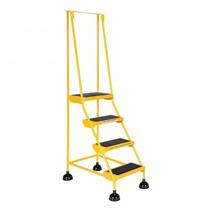 Vestil 16" x 11" x 38 3/16" Yellow 4-Step Spring-Loaded Commercial Rolling Step Ladder with Serrated Rubber Steps LAD-4-Y - 300 lb. Capacity