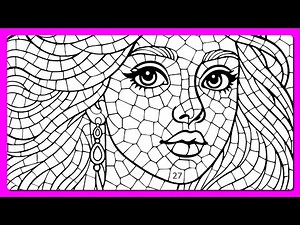 Happy Color by Number app Beautiful Woman Portrait Mosaic Art Fiery Hair Jewel Earring #coloringbook