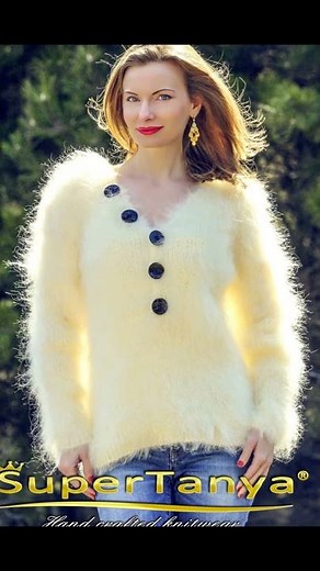 Sexy summer ivory hand knitted ivory white mohair sweater by SuperTanya