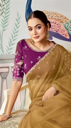🔥Plain Saree With Designer Blouse Design #blouse #fashion #trending