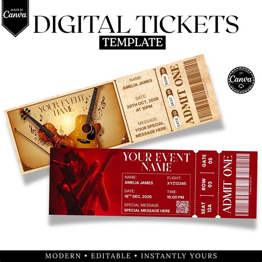 Editable Ticket Template Canva, Concert Admission Ticket, Event Invite, Raffle Ticket Design, Printable Digital Ticket, Instant Download - Etsy