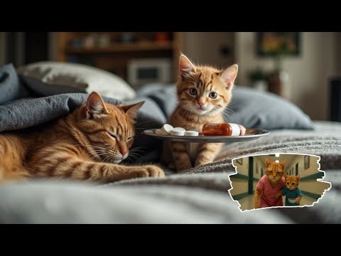 Ginger Kitten Takes Care of Sick Mama Cat 🥣🐾 | Emotional Mother Love Story | AI Cat Animation