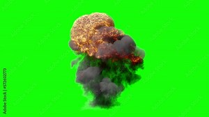 a giant explosion on a green background. animation of an explosion with fireball. big bomb explosion
