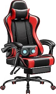 Homall Gaming Chair, Video Game Chair with Footrest and Massage Lumbar Support, Ergonomic Computer Chair Height Adjustable with Swivel Seat and Headrest (Red)