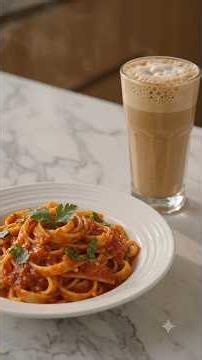 🍝 Homemade Red Sauce Pasta & Creamy Cold Coffee ❤️☕