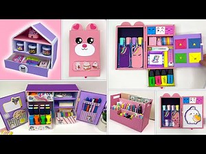Cardboard Box Crafts - DIY Cute Pencil Case and Stationery Organizer