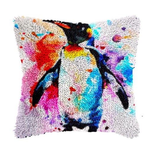 DIY Latch Hook Pillow Kit:watercolor Cartoon Penguin Design - Etsy