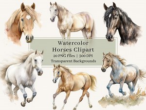 20 Horses Clipart, PNG, Watercolor Horse Clipart Bundle, Animal Clipart, Horse Galloping Illustrations, Wall Art, Download, Commercial Use - Etsy