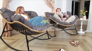 RADIATA Outdoor Papasan Rocking Chair with Cushion, Oversized Patio Lounge Rocker, All Weather PE Wicker Comfy Egg Rocking Chairs, 450 lbs Heavy Duty Recliner Glider for Balcony, Porch, Garden, Grey